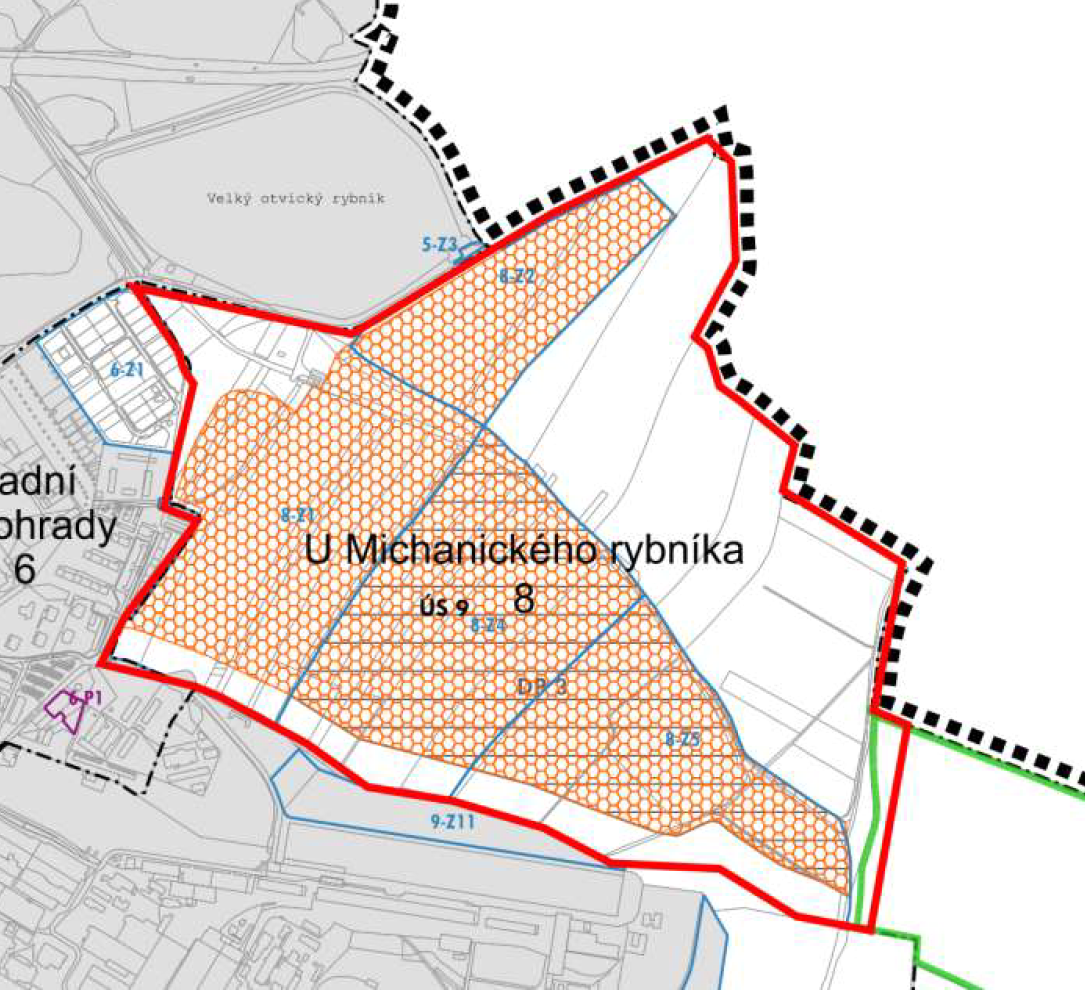 Vymezení územní studie dle výkresu základního členění Územního plánu Chomutov. Jedná se o území  zahrnující ulice Zadní Vinohrady, Alfonce Muchy, Mosteckou, komunikaci č. 19 podél Velkého otvického  rybníka a katastrální hranicí obce Otvice.  Jedná se o území o rozsahu cca 69 ha. 